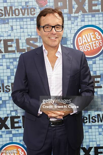 Director/producer Chris Columbus arrives for the New York premiere of "Pixels" held at the Regal E-Walk on July 18, 2015 in New York City.