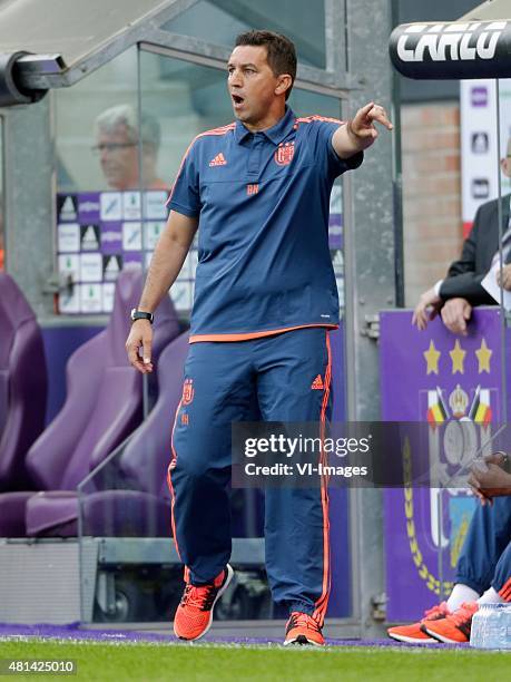 Coach Besnik Hasi of Anderlecht during the pre-season friendly match between RSC Anderlecht and SS Lazio Roma on July 19, 2015 at the Constant Vanden...
