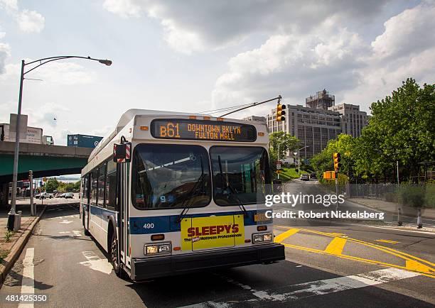 Bus stops near the Brooklyn Queens Expressway and Atlantic Avenue intersection along the Long Island College Hospital campus June 19, 2015 in the...