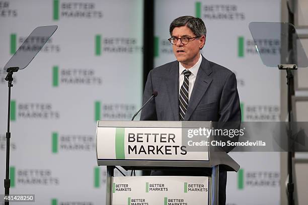 Treasury Secretary Jack Lew speaks during an event marking the fifth anniversary of the Dodd-Frank Wall Street reform law at the Newseum July 20,...