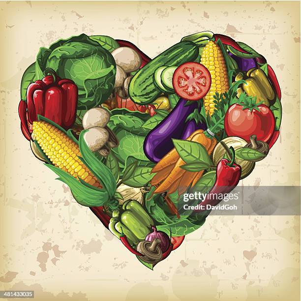 heart of vegetables - healthy lifestyle collage stock illustrations
