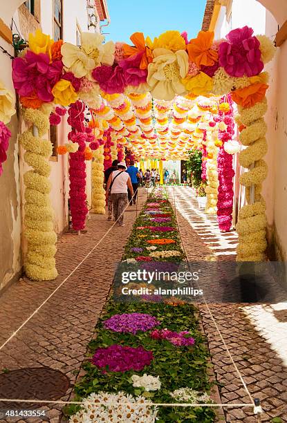 decorated street in tomar portugal - tomar stock pictures, royalty-free photos & images