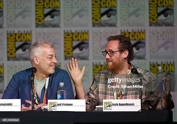 Producer/writers Jeff Pinkner and Josh Appelbaum attend CBS TV Studios' panel for "Zoo" during Comic-Con International 2015 at the San Diego...