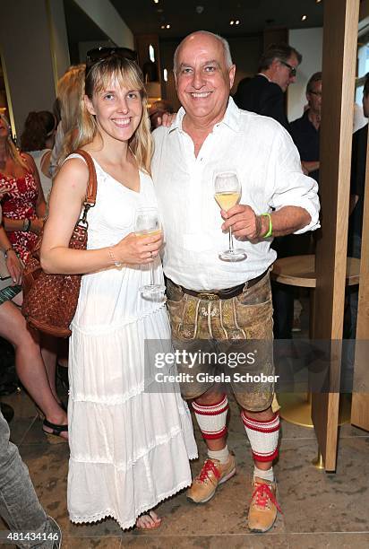 Axel Munz, CEO Angermaier and his daughter Nina Munz during the opening of the Grey's Bar at H'Otello on July 20, 2015 in Munich, Germany.