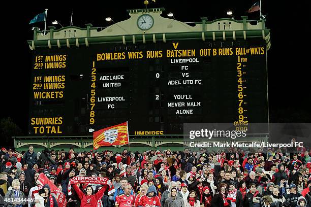 General view of the scoreboard during the international friendly match between Adelaide United and Liverpool FC at Adelaide Oval on July 20, 2015 in...