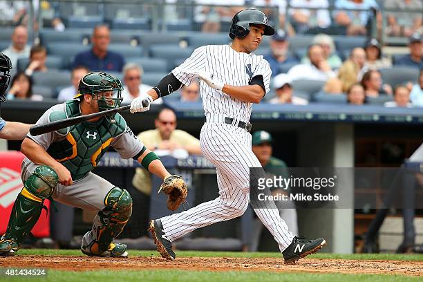 Sergio Santos of the New York Yankees in action against the Oakland Athletics at Yankee Stadium on July 9, 2015 in the Bronx borough of New York...