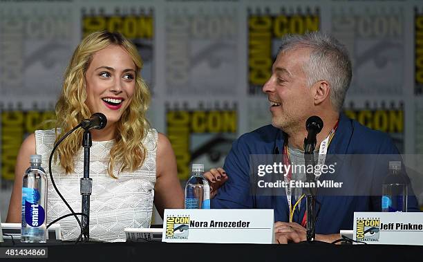Actress Nora Arnezeder and producer/writer Jeff Pinkner attend CBS TV Studios' panel for "Zoo" during Comic-Con International 2015 at the San Diego...