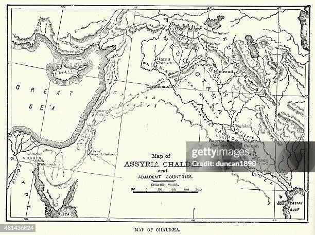 karte von assyria chaldea - syria ancient map stock-grafiken, -clipart, -cartoons und -symbole