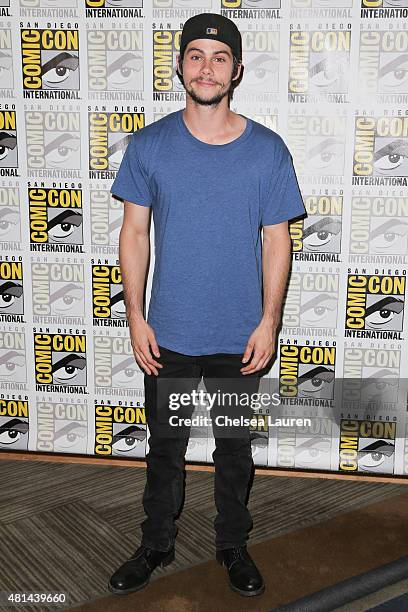 Actor Dylan O'Brien arrives at the 'Maze Runner' press room on July 11, 2015 in San Diego, California.