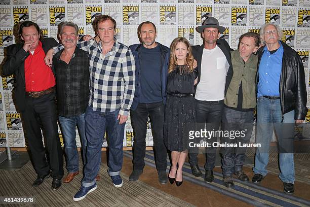 Actors Michael Madsen and Kurt Russell, director Quentin Tarantino, and actors Demian Bichir, Jennifer Jason Leigh, Walton Goggins, Tim Roth and...