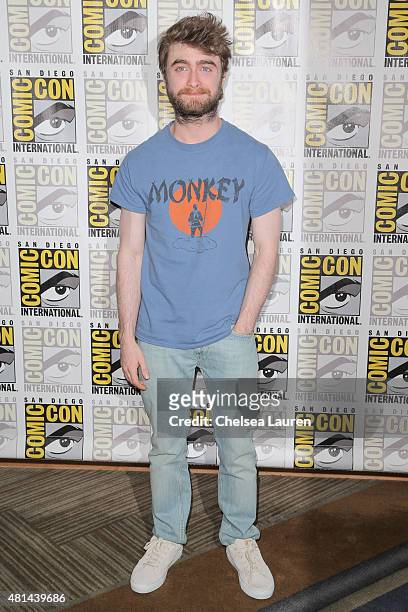 Actor Daniel Radcliffe arrives at the 'Victor Frankenstein' press room during Comic-Con International on July 11, 2015 in San Diego, California.