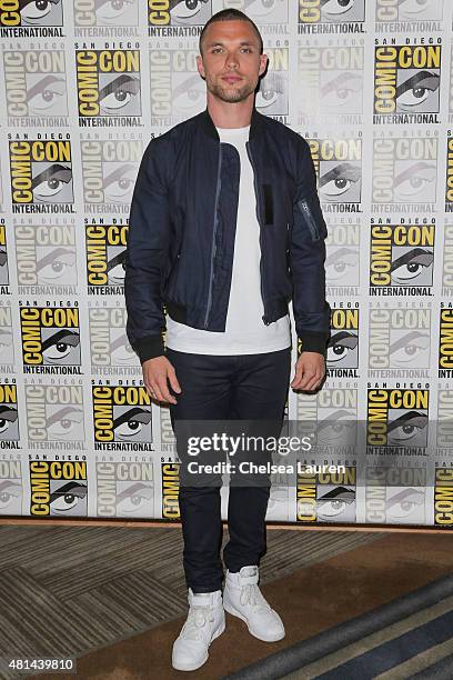 Actor Ed Skrein arrives at the 'Deadpool' press room on July 11, 2015 in San Diego, California.