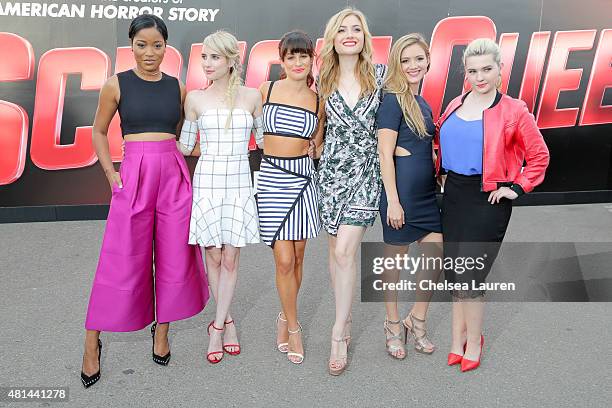 Actresses Keke Palmer, Emma Roberts, Lea Michele, Skyler Samuels, Billie Catherine Lourd and Abigail Breslin of the show 'Scream Queens' visit the...