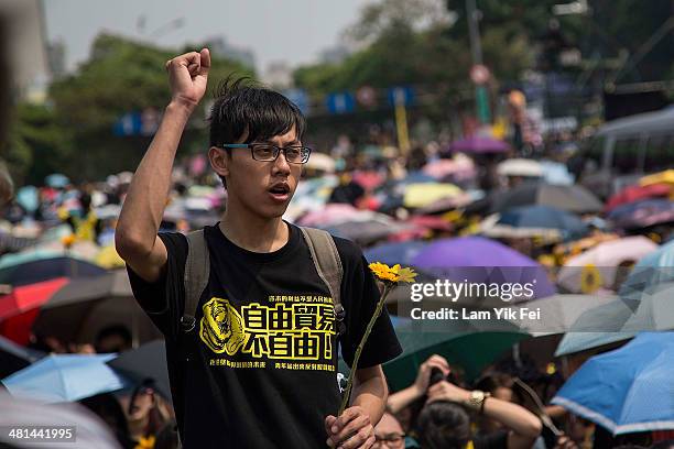 Protesters shout slogans during a rally called by the student groups occupying the Legislature Yuan on March 30, 2014 in Taipei, Taiwan. Taiwanese...