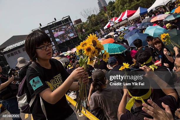 Ten of thousand protesters attend the rally called by the student groups occupying the Legislature Yuan on March 30, 2014 in Taipei, Taiwan....