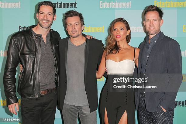Actor Tom Ellis, writer / director Len Wiseman, actress Lesley-Ann Brandt and guest arrive at the Entertainment Weekly celebration at Float at Hard...