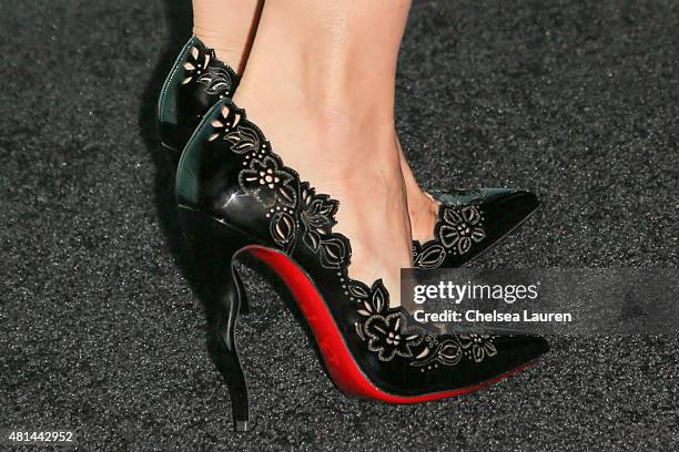 Actress Mia Maestro, shoe detail, arrives at the Entertainment Weekly celebration at Float at Hard Rock Hotel San Diego on July 11, 2015 in San...