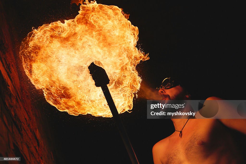 Fire Performer at night