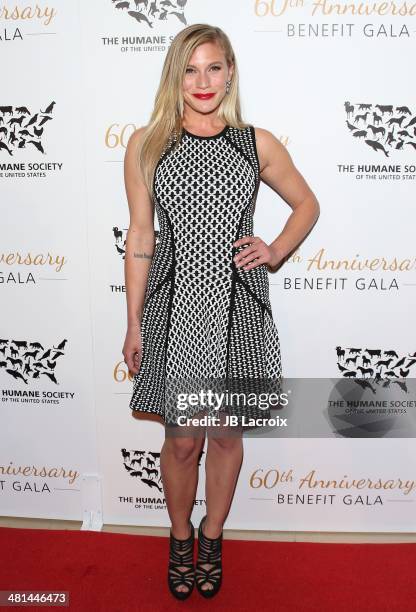 Katee Sackhoff attends The Humane Society Of The United States 60th Anniversary Benefit Gala held at The Beverly Hilton Hotel on March 29, 2014 in...