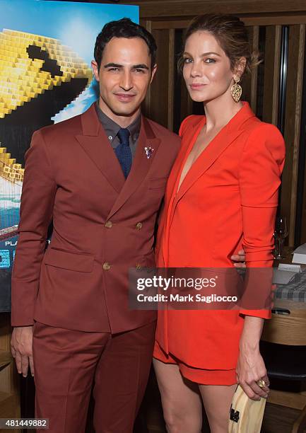 Zac Posen and Michelle Monaghan attend the Dinner Honoring the Women of "Pixels" at Upland on July 20, 2015 in New York City.