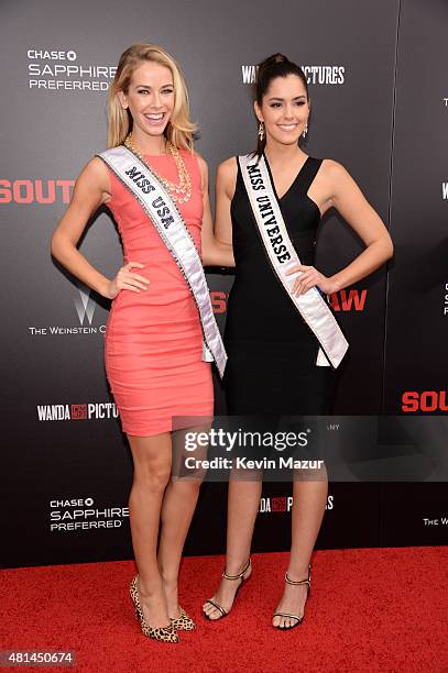 Olivia Jordan and Paulina Vega attends the "Southpaw" New York premiere at AMC Loews Lincoln Square on July 20, 2015 in New York City.