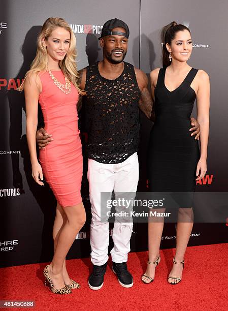 Olivia Jordan, Tyson Beckford and Paulina Vega attend the "Southpaw" New York premiere at AMC Loews Lincoln Square on July 20, 2015 in New York City.