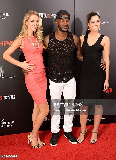 Olivia Jordan, Tyson Beckford and Paulina Vega attend the "Southpaw" New York premiere at AMC Loews Lincoln Square on July 20, 2015 in New York City.