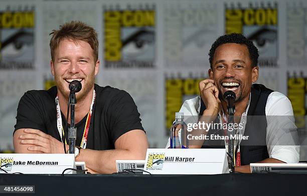 Actors Jake McDorman and Hill Harper attend CBS TV Studios' panel for "Limitless" during Comic-Con International 2015 at the San Diego Convention...