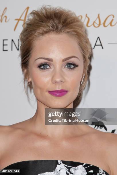 Laura Vandervoort attends the Humane Society's 60th anniversary benefit gala at the Beverly Hilton Hotel on March 29, 2014 in Beverly Hills,...
