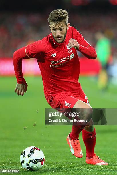 Adam Lallana of Liverpool FC looks to pass the ball during the international friendly match between Adelaide United and Liverpool FC at Adelaide Oval...