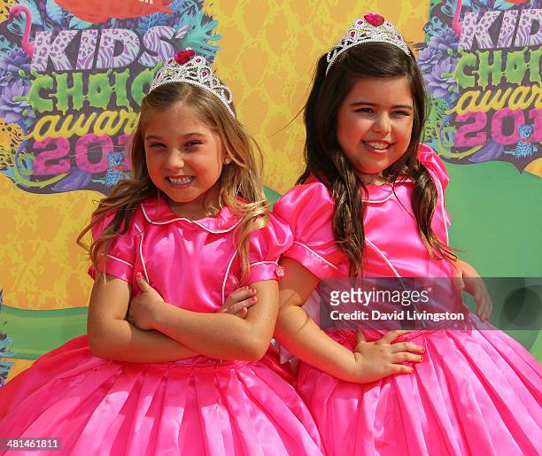 Actresses Rosie Mcclelland and Sophia Grace Brownlee attend Nickelodeon's 27th Annual Kids' Choice Awards at USC Galen Center on March 29, 2014 in...