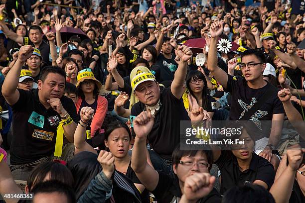 Over two hundred thousand protesters rally on March 30, 2014 in Taipei, Taiwan. Taiwanese student protesters opposing the contentious cross-strait...