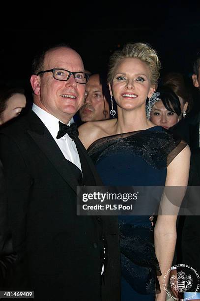 Prince Albert II of Monaco and Princess Charlene of Monaco attend the Rose Ball 2014 in aid of the Princess Grace Foundation at Sporting Monte-Carlo...