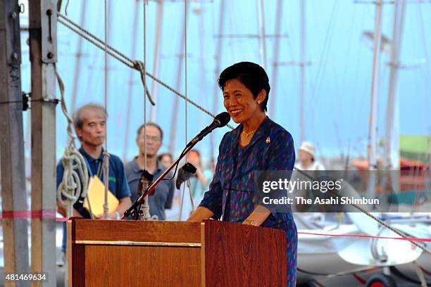 Princess Hisako of Takamado addresses during the opening ceremony of the 420 Class Yacht World Championships opening ceremony on July 20, 2015 in...