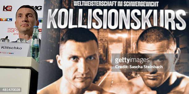 Wladimir Klitschko looks on during a press conference for his fight against Tyson Fury at Esprit-Arena on July 21, 2015 in Duesseldorf, Germany.