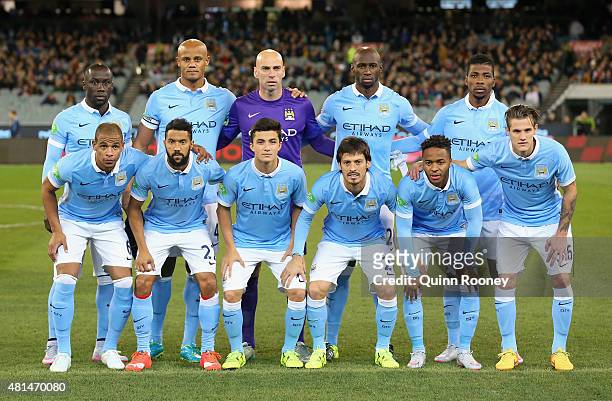 Manchester City pose during the International Champions Cup friendly match between Manchester City and AS Roma at the Melbourne Cricket Ground on...