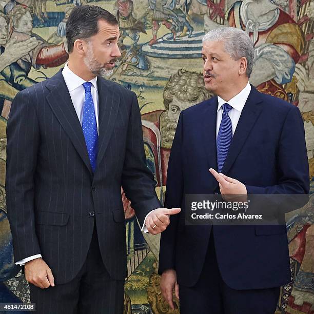 King Felipe VI of Spain receives Algerian Prime Minister Abdelmalek Sellal at the Zarzuela Palace on July 21, 2015 in Madrid, Spain.