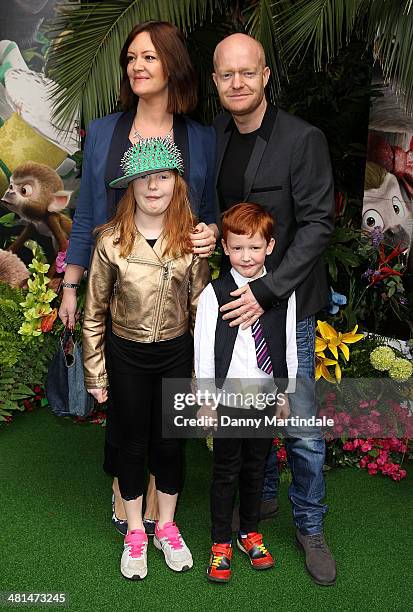 Jake Wood, wife Alison Murray and children Amber Wood and Buster Wood attend the UK Gala screening of "Rio 2" at Vue West End on March 30, 2014 in...