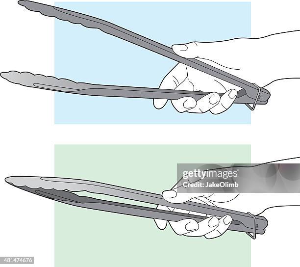 stockillustraties, clipart, cartoons en iconen met hand holding tongs line art - tang