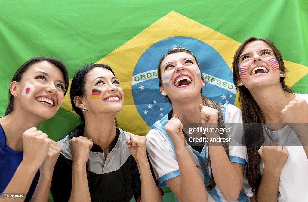 Excited soccer fans