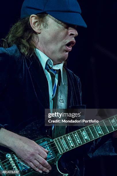 Angus Young , the guitarrist of the Australian hard rock band AC/DC, with his typical school uniform, during the concert. Autodromo Enzo e Dino...