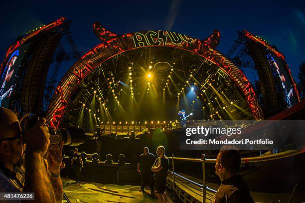 On stage the Australian hard rock band AC/DC in concert at the Autodromo Enzo e Dino Ferrari. Imola , 9th July 2015