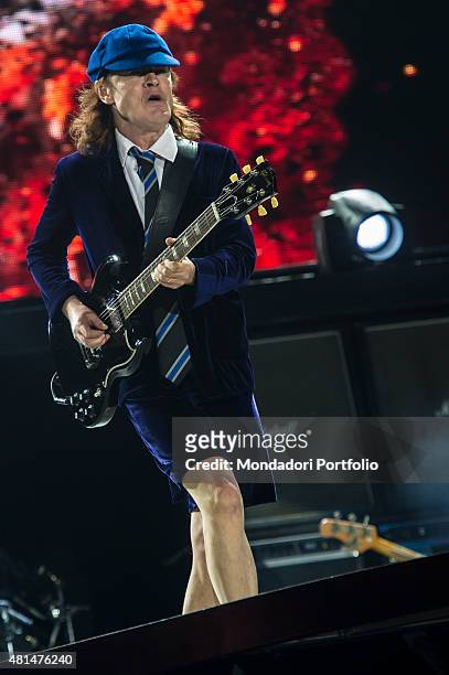 Angus Young , the guitarrist of the Australian hard rock band AC/DC, with his typical school uniform, during the concert. Autodromo Enzo e Dino...