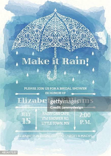 bridal shower umbrella invitation - wedding umbrella stock illustrations