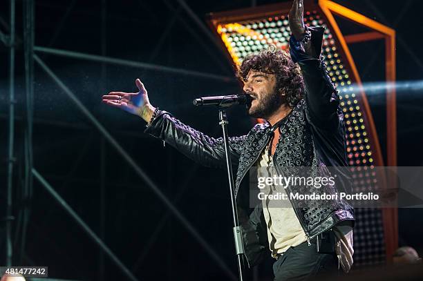 The Italian singer Francesco Renga live in concert. Real Time Extra Tour, Mercati Generali, Estath Market Sound. Milan , 10th July 2015.