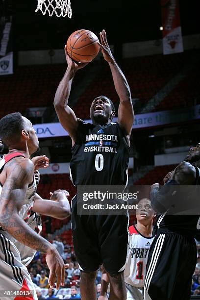 Othyus Jeffers of the Minnesota Timberwolves shoots against the Portland Trail Blazers on July 15, 2015 at the Thomas & Mack Center in Las Vegas,...