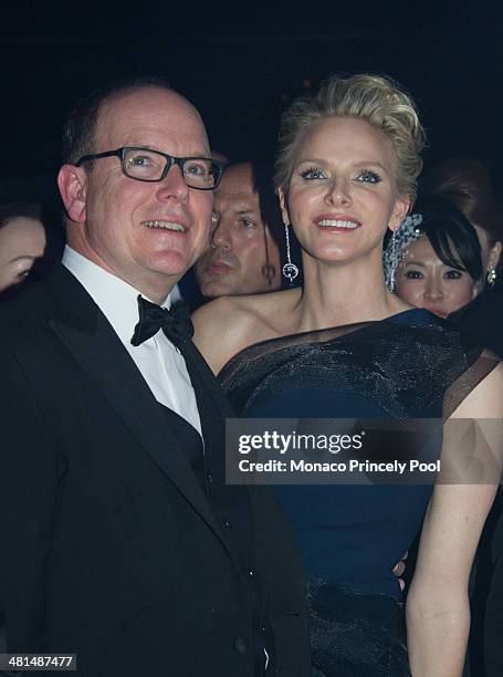 Prince Albert II of Monaco and Princess Charlene of Monaco attend the Rose Ball 2014 at Sporting Monte-Carlo on March 29, 2014 in Monte-Carlo, Monaco.