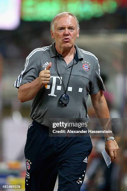 Assistent coach Hermann Gerland of Muenchen reacts during the international friendly match between FC Bayern Muenchen and Inter Milan of the Audi...