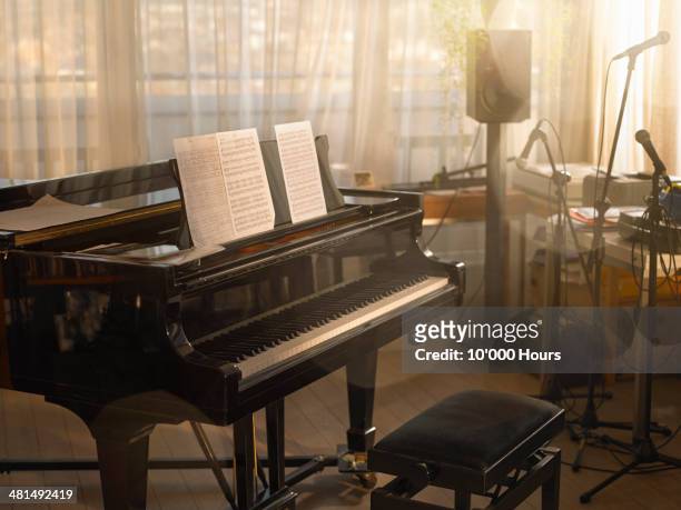 grand piano in a music room - piano stockfoto's en -beelden