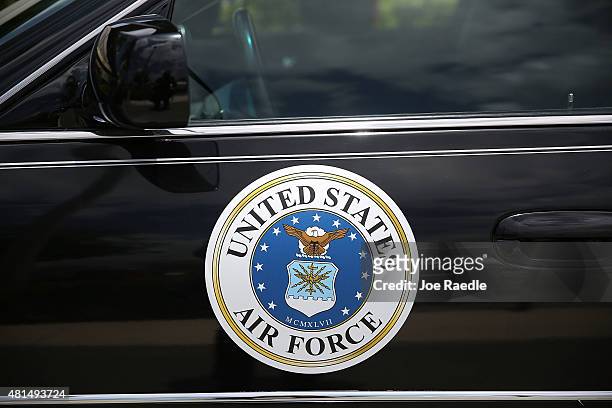 United States Air Force decal is seen on the hearse during the funeral for retired Air Force Lt. Col. Eldridge Williams at the Sweet Home Missionary...